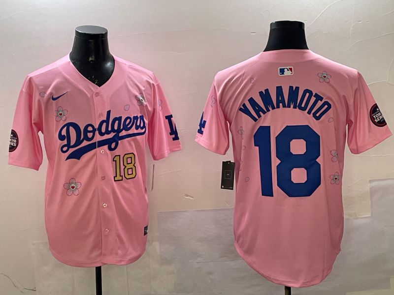Men Los Angeles Dodgers 18 Yamamoto Pink Sakura Edition 2025 Nike MLB Jersey style 9